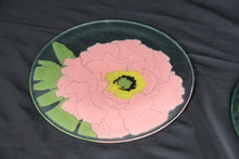 Load image into Gallery viewer, Peggy Karr Fused Glass Floral Plates Set of 2 Pink Peony Blue Iris 11.5 Inch
