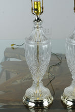 Load image into Gallery viewer, Pair of Vintage Cut Crystal Table Lamps – Elegant Pleated Shades, Polished Brass Bases
