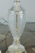 Load image into Gallery viewer, Pair of Vintage Cut Crystal Table Lamps – Elegant Pleated Shades, Polished Brass Bases
