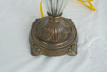 Load image into Gallery viewer, Pair of Ribbed Clear Glass Table Lamps 26 Inch Bronze Finish with White Shades

