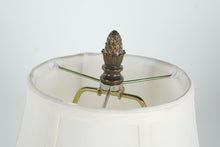 Load image into Gallery viewer, Pair of Ribbed Clear Glass Table Lamps 26 Inch Bronze Finish with White Shades

