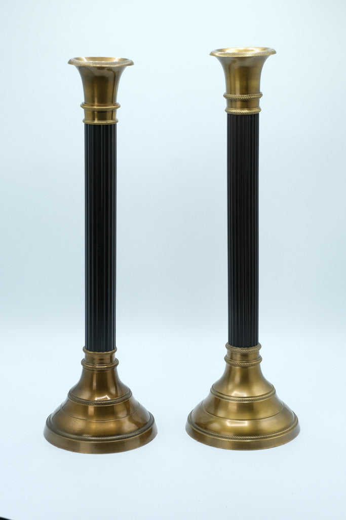 Pair of Gold and Bronze Fluted Candlestick Holders – Classic Column Style