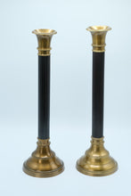 Load image into Gallery viewer, Pair of Gold and Bronze Fluted Candlestick Holders – Classic Column Style
