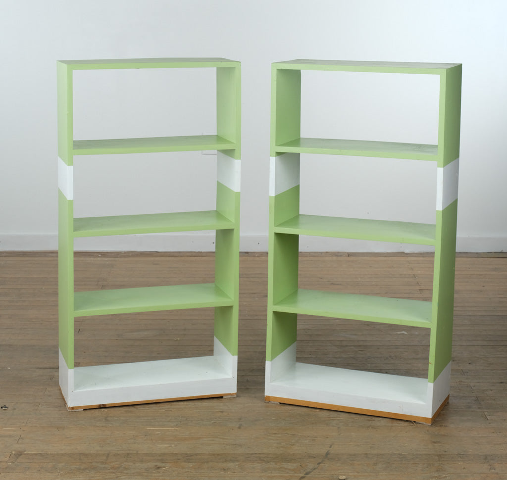Pair of Painted Bookcases – Solid Pine, Green & White