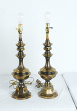 Load image into Gallery viewer, Pair Oversized Brass Table Lamps Hollywood Regency Traditional Statement Decor
