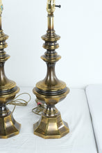 Load image into Gallery viewer, Pair Oversized Brass Table Lamps Hollywood Regency Traditional Statement Decor
