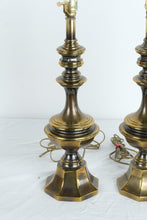 Load image into Gallery viewer, Pair Oversized Brass Table Lamps Hollywood Regency Traditional Statement Decor
