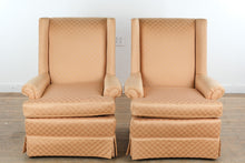 Load image into Gallery viewer, Pair of Highland House Hickory Wingback Lounge Chairs in Rose Diamond Upholstery
