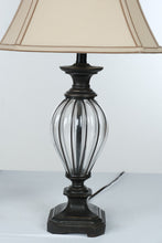 Load image into Gallery viewer, Pair of Bronze Finish Glass Urn Table Lamps with Beige Shades 30 Inch

