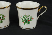 Load image into Gallery viewer, Lenox Holiday Holly Berry Porcelain Coffee Mug Set of 2 Gold Trim USA
