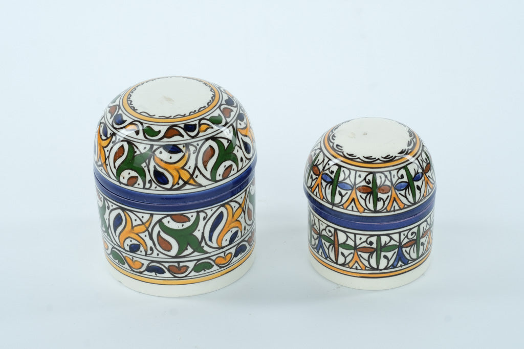 Pair of Lidded Moroccan Jars – Fes Naji (Handpainted Ceramic, Set of 2)