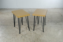 Load image into Gallery viewer, Vintage Mid Century Formica Side Tables Hairpin Legs Pair 1950s
