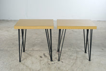Load image into Gallery viewer, Vintage Mid Century Formica Side Tables Hairpin Legs Pair 1950s
