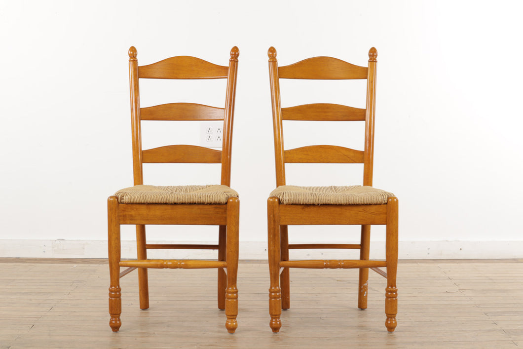 Pair of Maple Ladder Back Chairs with Rush Seats