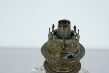 Load image into Gallery viewer, Antique French Brass And Marble Oil Lamp Pair With Glass Fonts
