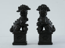 Load image into Gallery viewer, Marwal Foo Dog Guardian Statues – Pair of Black Chinese Lion Figures on Pedestals, 11” Tall
