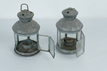 Load image into Gallery viewer, Pair of Vintage-Style Metal Lantern Candle Holders – 10&quot; Tall – Rustic Star-Cut Design
