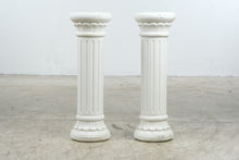 Load image into Gallery viewer, Pair Vintage Mexico Neoclassical White Plaster Fluted Column Pedestals 28 Inch
