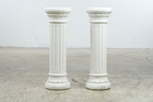 Load image into Gallery viewer, Pair Vintage Mexico Neoclassical White Plaster Fluted Column Pedestals 28 Inch
