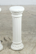 Load image into Gallery viewer, Pair Vintage Mexico Neoclassical White Plaster Fluted Column Pedestals 28 Inch
