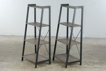 Load image into Gallery viewer, Pair of Industrial Ladder Bookshelves with Wood Shelves
