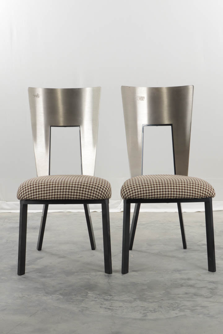 Pair of Modern Chairs with Brushed Aluminum Backs
