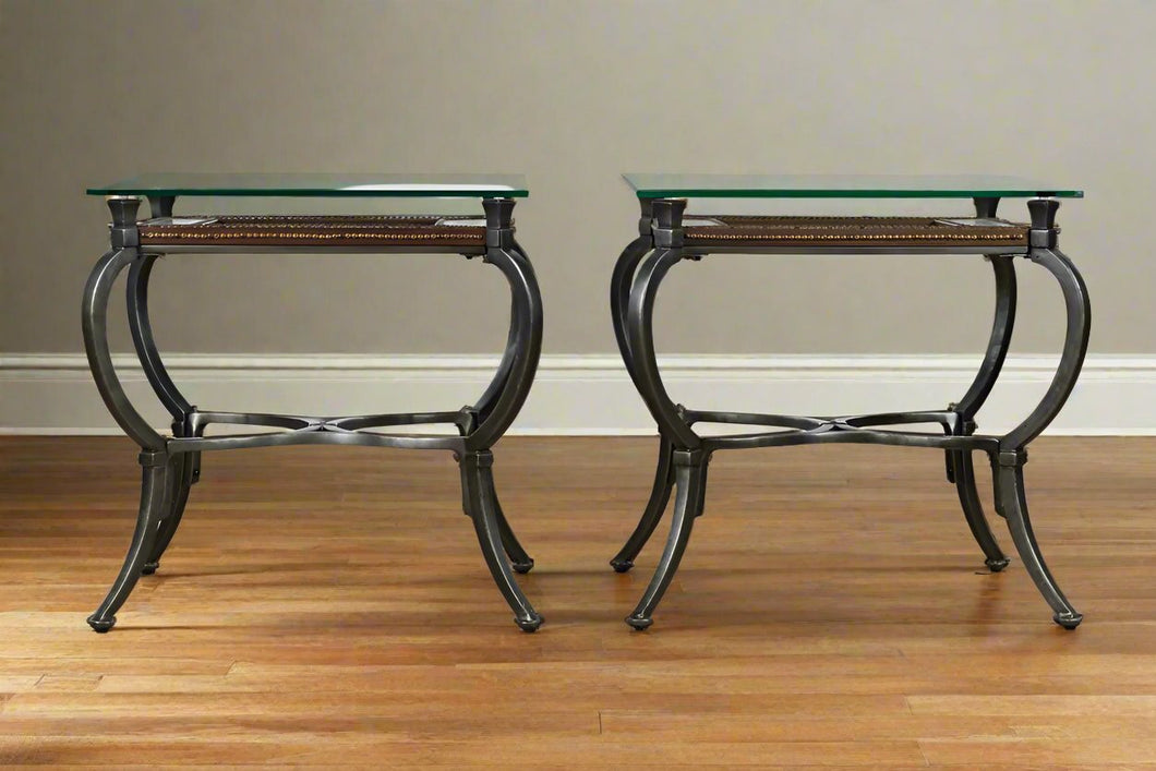 Pair of Monterey Glass and Metal Side Tables