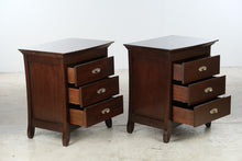 Load image into Gallery viewer, Pair of Contemporary Cherry Finish 3 Drawer Nightstands End Tables
