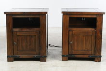 Load image into Gallery viewer, Pair of Rustic Wood End Tables / Nightstands with USB Charging and Cabinet Storage
