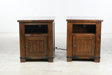 Load image into Gallery viewer, Pair of Rustic Wood End Tables / Nightstands with USB Charging and Cabinet Storage
