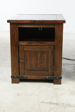 Load image into Gallery viewer, Pair of Rustic Wood End Tables / Nightstands with USB Charging and Cabinet Storage
