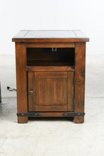Load image into Gallery viewer, Pair of Rustic Wood End Tables / Nightstands with USB Charging and Cabinet Storage
