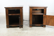 Load image into Gallery viewer, Pair of Rustic Wood End Tables / Nightstands with USB Charging and Cabinet Storage

