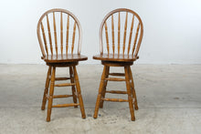 Load image into Gallery viewer, Pair of Solid Oak Windsor Counter Height Bar Stools with Spindle Backs
