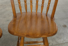 Load image into Gallery viewer, Pair of Solid Oak Windsor Counter Height Bar Stools with Spindle Backs
