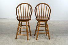 Load image into Gallery viewer, Pair of Solid Oak Windsor Counter Height Bar Stools with Spindle Backs
