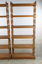 Load image into Gallery viewer, Pair of Solid Oak Open Bookcases with Turned Spindle Posts
