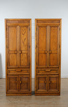 Load image into Gallery viewer, Pair of Vintage Oak Storage Cabinets with Pull Out Table and Drawer Storage
