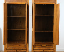 Load image into Gallery viewer, Pair of Vintage Oak Storage Cabinets with Pull Out Table and Drawer Storage
