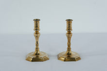 Load image into Gallery viewer, Pair of Vintage Solid Brass Candlesticks – Faceted Stem &amp; Octagonal Base – 7” Tall Traditional Style
