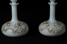 Load image into Gallery viewer, Pair of Painted Milk Glass Decanters / Cologne
