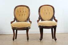 Load image into Gallery viewer, Pair of Victorian Style Tufted Parlor Chairs with Velvet Velour Upholstery
