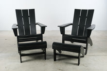Load image into Gallery viewer, Set of 2 Polywood Black Adirondack Chairs with Matching Ottomans
