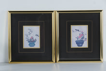 Load image into Gallery viewer, Pair of Framed Asian Bird and Floral Vase Prints with Gold Mats 16.5 x 18.5
