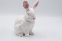 Load image into Gallery viewer, White Ceramic Rabbit Figurines Pair Large and Small Pink Accents Easter Decor
