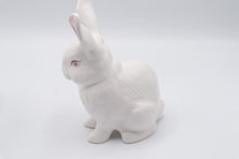 Load image into Gallery viewer, White Ceramic Rabbit Figurines Pair Large and Small Pink Accents Easter Decor
