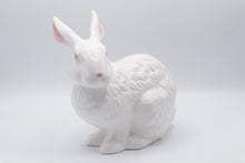 Load image into Gallery viewer, White Ceramic Rabbit Figurines Pair Large and Small Pink Accents Easter Decor
