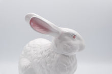 Load image into Gallery viewer, White Ceramic Rabbit Figurines Pair Large and Small Pink Accents Easter Decor
