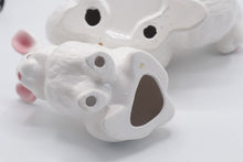 Load image into Gallery viewer, White Ceramic Rabbit Figurines Pair Large and Small Pink Accents Easter Decor
