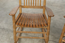 Load image into Gallery viewer, Pair of Cracker Barrel Solid Oak High Back Rocking Chairs
